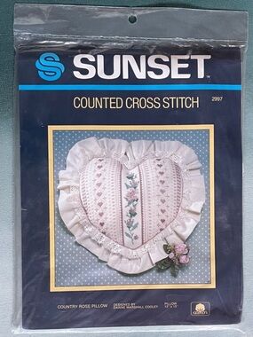 Sunset Counted Cross Stitch Country Rose Pillow 13” by 13” Vintage 1984